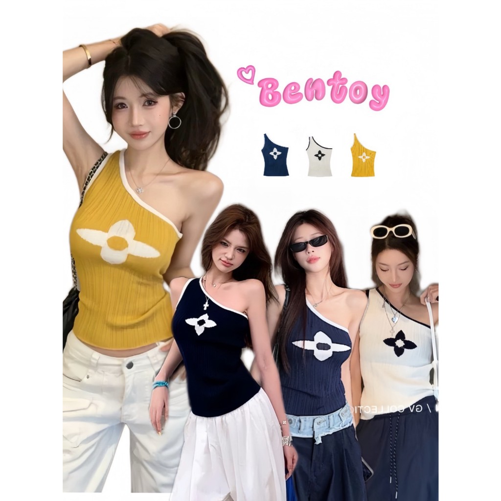 Bentoy พร้อมส่ง เสื้อกั๊กไหล่เฉียงฤดูร้อนสำหรับผู้หญิง ดีไซน์เพรียวบางทันสมัย สวยงาม สุดเซ็กซี่ 72CX21