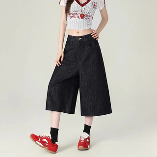 S-5XL กางเกงยีนส์เอวสูง กางเกงกระบอก สไตล์ลำลอง ขาสั้น7ส่วน เเมชท์ง่าย สีสวยมาก