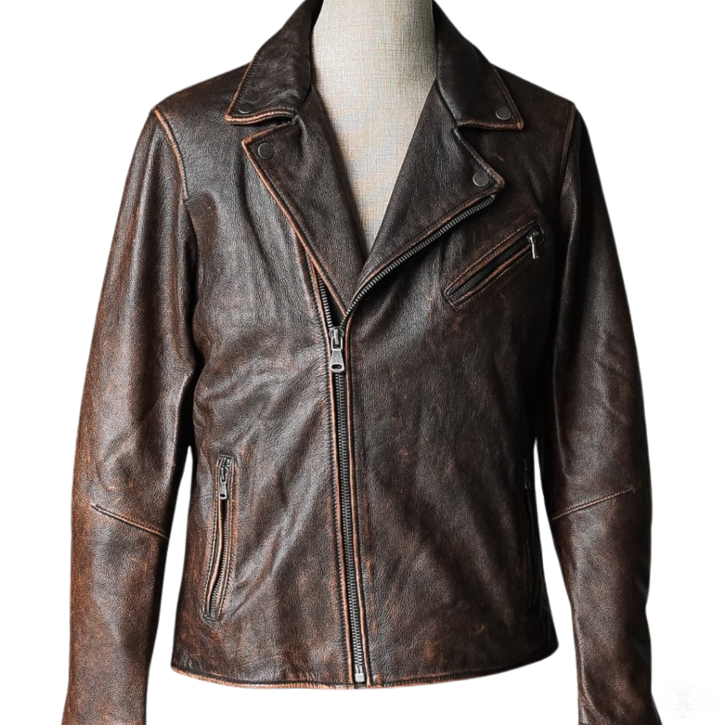 เสื้อหนังแท้ แจ็คเก็ตหนังแท้ เสื้อหนังทรงไบค์เกอร์ รุ่น Cento 302 Jacket สีน้ำตาล แบรนด์ Oldman แท้1