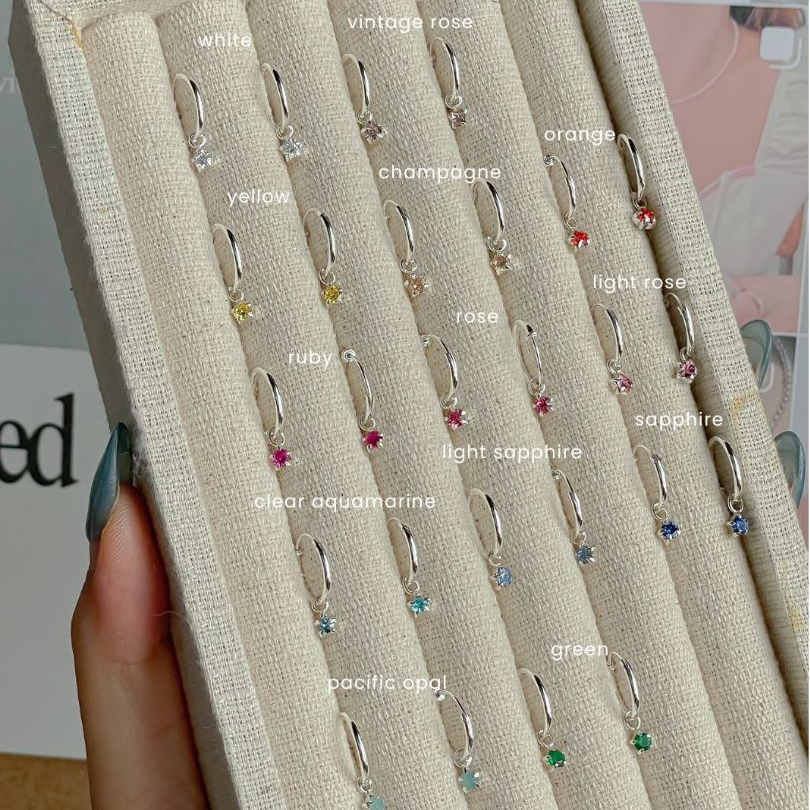 SissyJewelry // ต่างหูห่วง เงินแท้ พลอยกลม 3mm - gem 3mm hoop