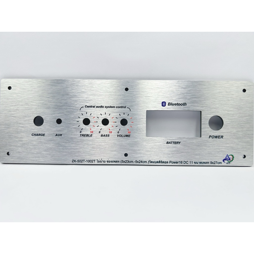 เพลทลำโพงบลูทูธZK-502T-1002Tไม่ย้าย ช่องเพลท5x23-5x24cm.วัตแบตดิจิตอล สวิตซ์ 16มิลDC 11มิล ขนาดเพลท9x27cm.วัสดุคอมโพสิต