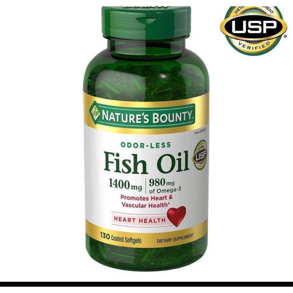 ของแท้💯%Nature’s Bounty Fish Oil 1400 mg 130 Coated Softgels น้ำมันปลา