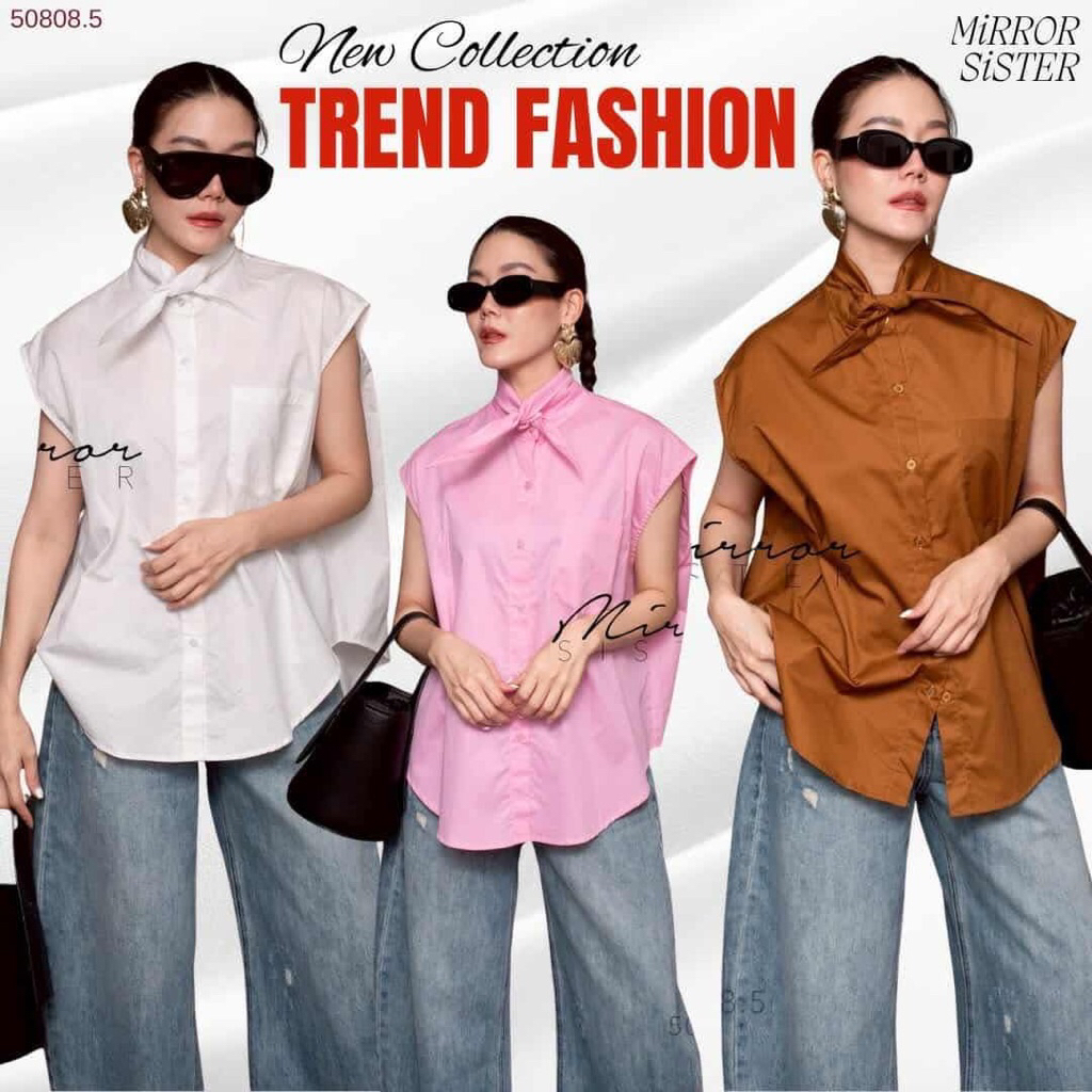 ••MiRRoRSiSTER's SHã SHã Chic CoLLAR SHiRT •• เสื้อเชิ้ตแขนกุด มีกระเป๋าหน้า1ข้างดีไซน์คอปกใหญ่shapeแหลมสามารถนำปกมาผูก