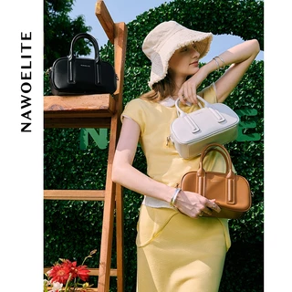 NAWOELITE Bowling Bag กระเป๋าถือผู้หญิงสีดำสไตล์วินเทจ มีสายสะพายไหล่ปรับได้ สามารถถือด้วยมือหรือสะพายข้างก็ได้
