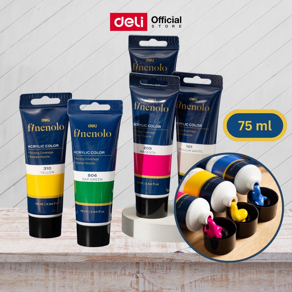Deli Finenolo รุ่น EC75 สีอะคริลิคแบบหลอด 75 ml. สีสดใส มี 14 สี จำหน่าย 1 หลอด Acrylic Color