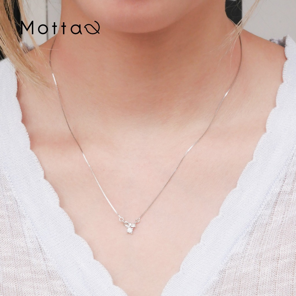 Motta Silver Necklace สร้อยคอเงินแท้จี้โบว์ห้อยเพชรสุดเก๋