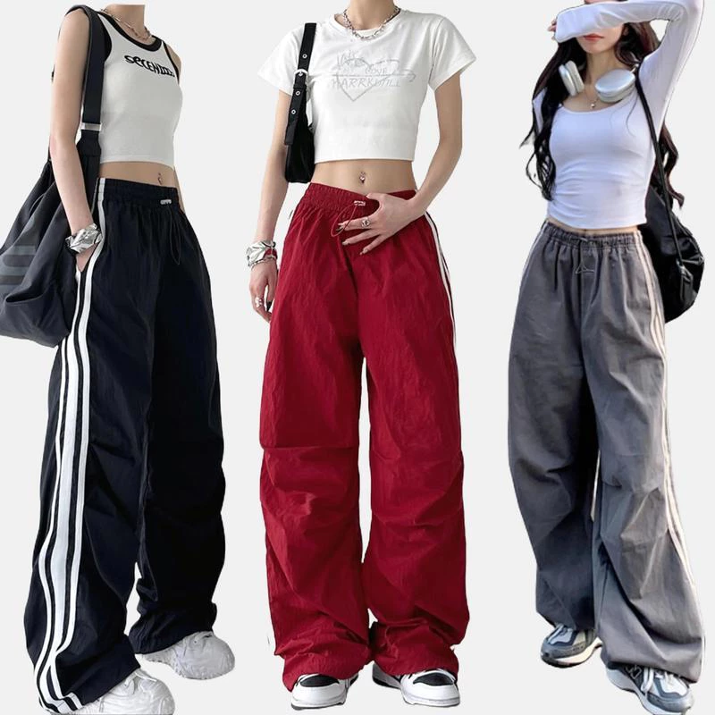 Hotgirl พร้อมส่งจากกทม กางเกงขายาวสีดำ Cargo pant กางเกงคาร์โก้เอวยางยืดอเนกประสงค์สไตล์อเมริกัน