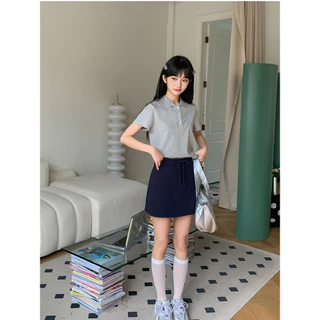 Bella shop เสื้อยืดผู้หญิงแฟชั่น เสื้อโปโล มีสไตล์และเรียบง่าย แขนสั้น สีพื้น ทรงเข้ารูป เบสิก