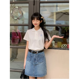 Bella shop เสื้อยืดผู้หญิงแฟชั่น เสื้อโปโล มีสไตล์และเรียบง่าย แขนสั้น สีพื้น ทรงเข้ารูป เบสิก