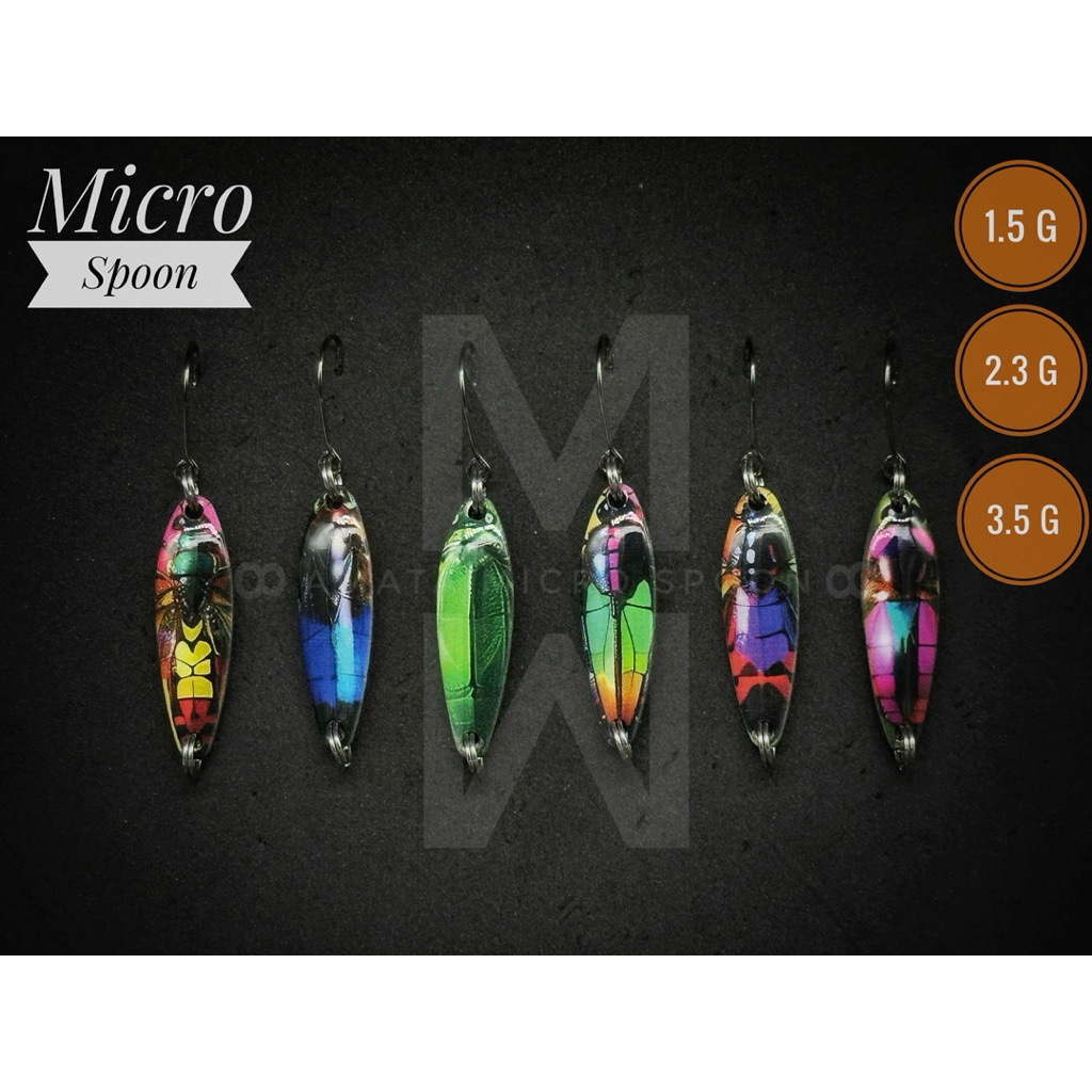 “เหยื่อปลอม” ไมโครสปูนลายแมลง ขนาด 1.5 , 2.3 และ 3.5 กรัม : Micro Spoon 1.5 , 2.3 และ 3.5 g :