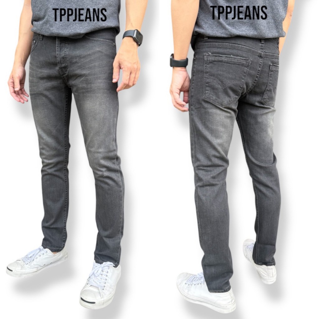JEANSEXPRESS LX Skinny Grey Denim กางเกงยีนส์สกินนี่ชาย สีเทาฟอก ผ้ายืด เป้ากระดุม Size 28-36 รับชำระปลายทาง