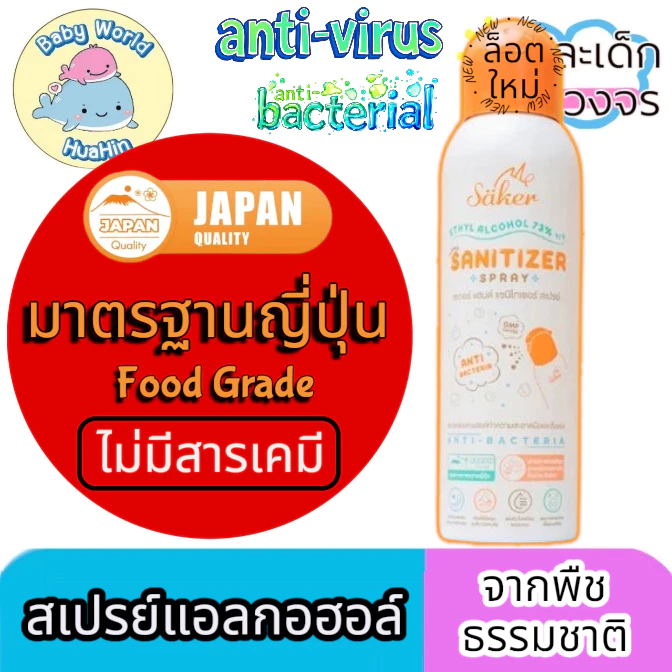 [ล็อตใหม่] Saker ฟู้ดเกรด เกรดสัมผัสอาหารได้ มาตรฐานญี่ปุ่น สเปรย์แอลกอฮอล์พืชธรรมชาติ 60/200 ML