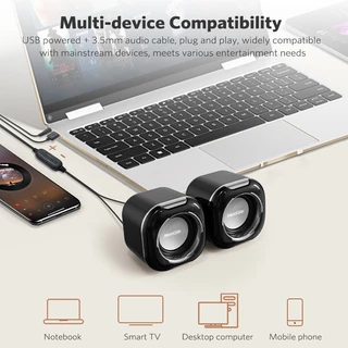 MEEGOO มัลติมีเดีย USB ลำโพงตั้งโต๊ะ เสียง 3.5 มม. เหมาะสำหรับคอมพิวเตอร์ โทรศัพท์มือถือ และแท็บเล็ต