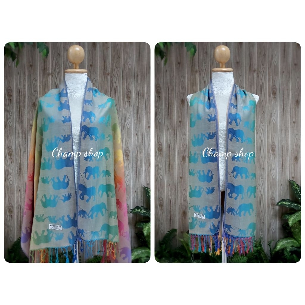 ผ้าพันคอ ผ้าคลุมไหล่ ลายช้าง สีทูโทน เนื้อผ้านิ่ม ของขวัญ ของฝาก ของแจก