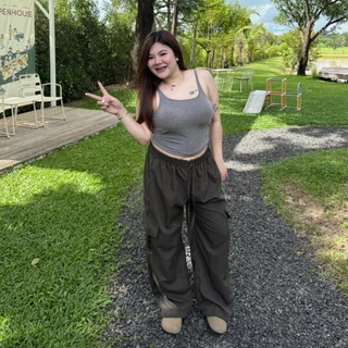 กางเกงคาร์โก้ ทรงขากระบอก เอวยางยืด Cargo Pant M-XL ผ้าไมโคร มีกระเป๋าข้าง สาวอวบใส่ได้จ้า รุ่น Cargo