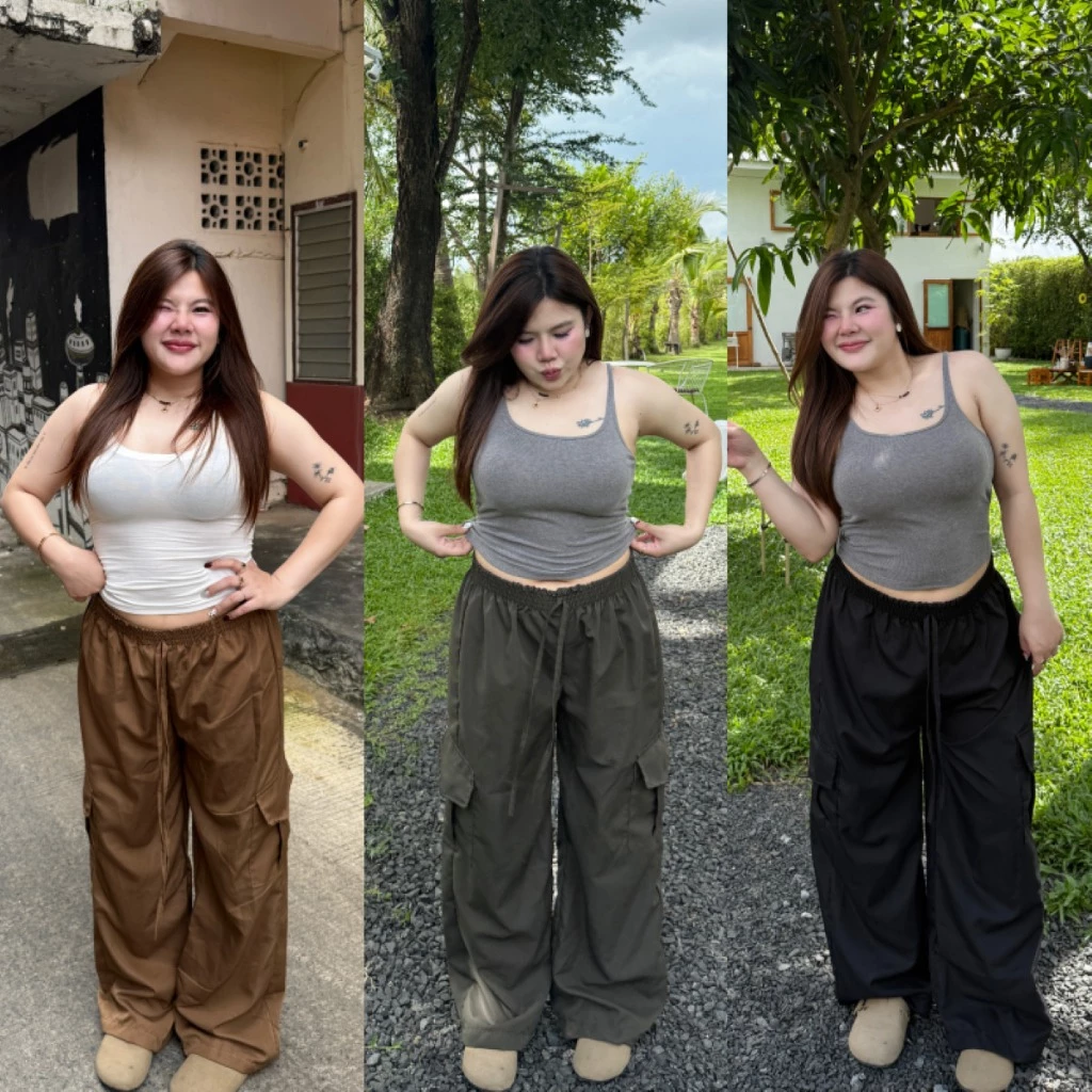 กางเกงคาร์โก้ ทรงขากระบอก เอวยางยืด Cargo Pant M-XL ผ้าไมโคร มีกระเป๋าข้าง สาวอวบใส่ได้จ้า รุ่น Cargo