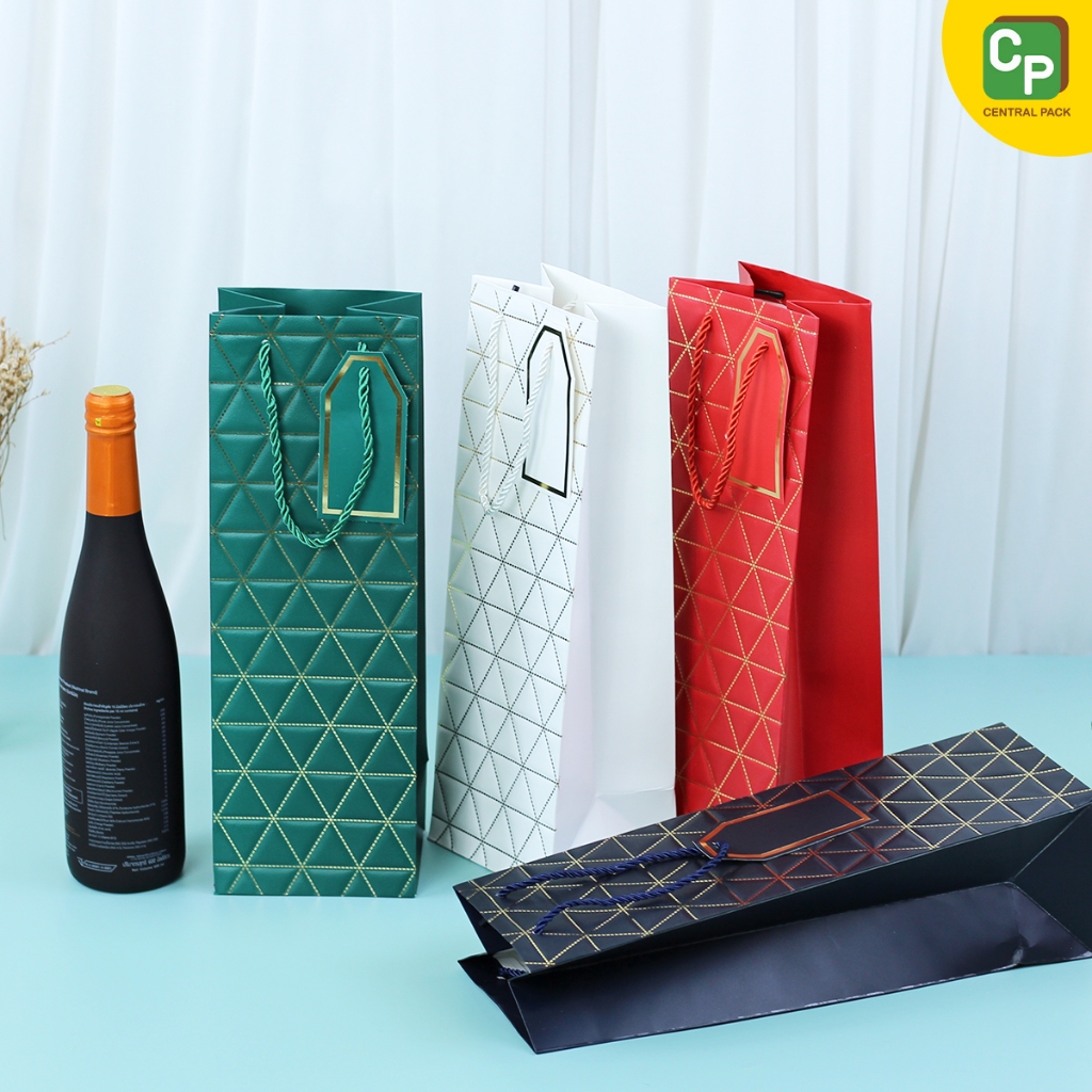 ถุงใส่ขวดไวน์ ตารางทอง (แพ็ค 5 ใบ) ถุงกระดาษใส่ขวดเครื่องดื่ม ขวดไวน์ ใส่ของฝาก - รูปที่ 5