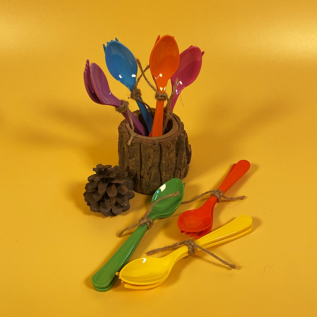 SuperSOSO! ช้อนส้อมขนาดกลาง สีรุ้ง RAINBOW Fork & Spoons M เซตช้อนส้อม ช้อนส้อมเมลามีน