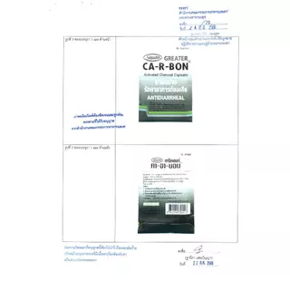 ( แบ่งขาย 1 ซอง ) CA-R-BON คา-อา-บอน ยาผงถ่าน รักษาอาการท้องเสีย Activated Charcoal 260 mg.
