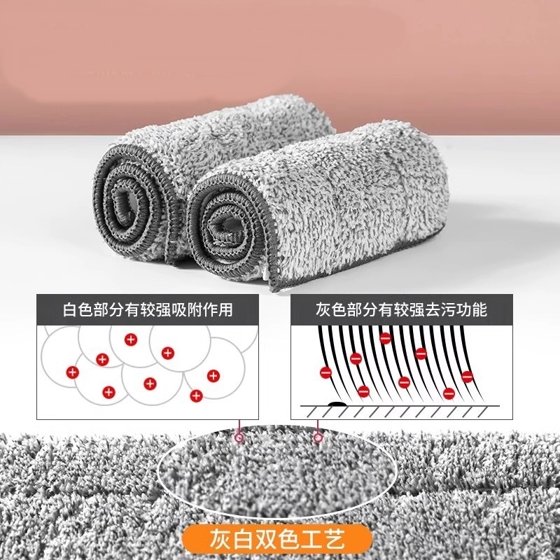 ผ้าFlat mop ผ้าทำความสะอาดม็อบไมโครไฟเบอร์ (พื้นด้านล่างของจะเหลืองบ้าง ไม่มีปัญหาต่อการใช้งาน)