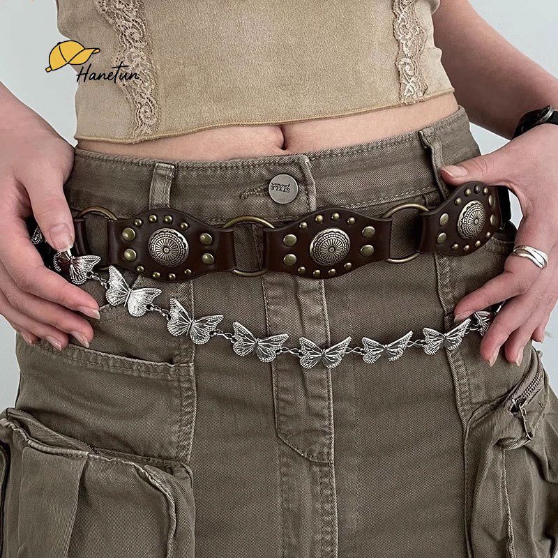 COD🚚 เข็มขัด y2k เข็มขัดหัวเข็มขัดหมุด หมุดหมุดวินเทจตะวันตกของผู้หญิงสไตล์ แฟชั่นสําหรับผู้หญิง