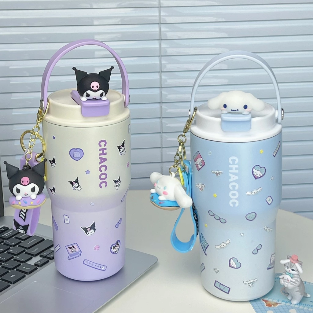 แก้วน้ำเก็บอุณหภูมิ Sanrio น่ารัก ขนาดใหญ่ 600ML/900ML แก้วน้ำเย็น-ร้อน DIY พร้อมหูหิ้ว thumbnail 3