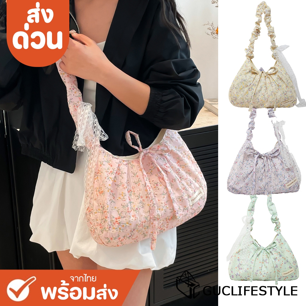 ส่งด่วน GUCSELECTED(B2313) กระเป๋าสะพายไหล่ผ้าฉลุลายดอกไม้