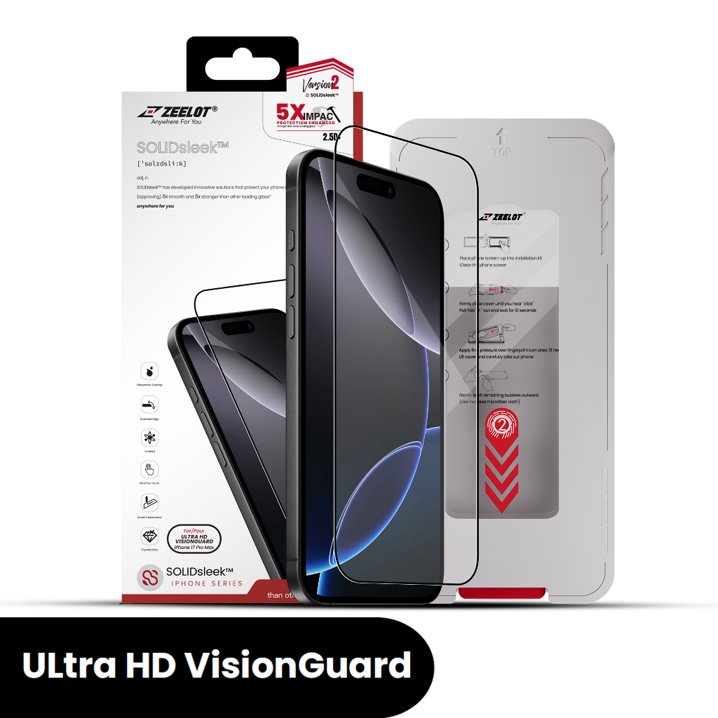 Zeelot SOLIDsleek (with EasyFit Installation Kit) Ultra HD VisionGuardฟิล์มกระจกแบบใส  iPhone 17 Ser