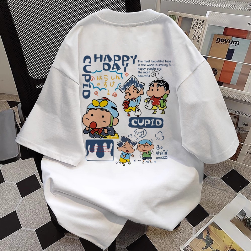 ชินดินสอสี เสื้อยืดแขนสั้นสีขาว น่ารัก ท็อปส์ซูผู้หญิงที่ทันสมัย