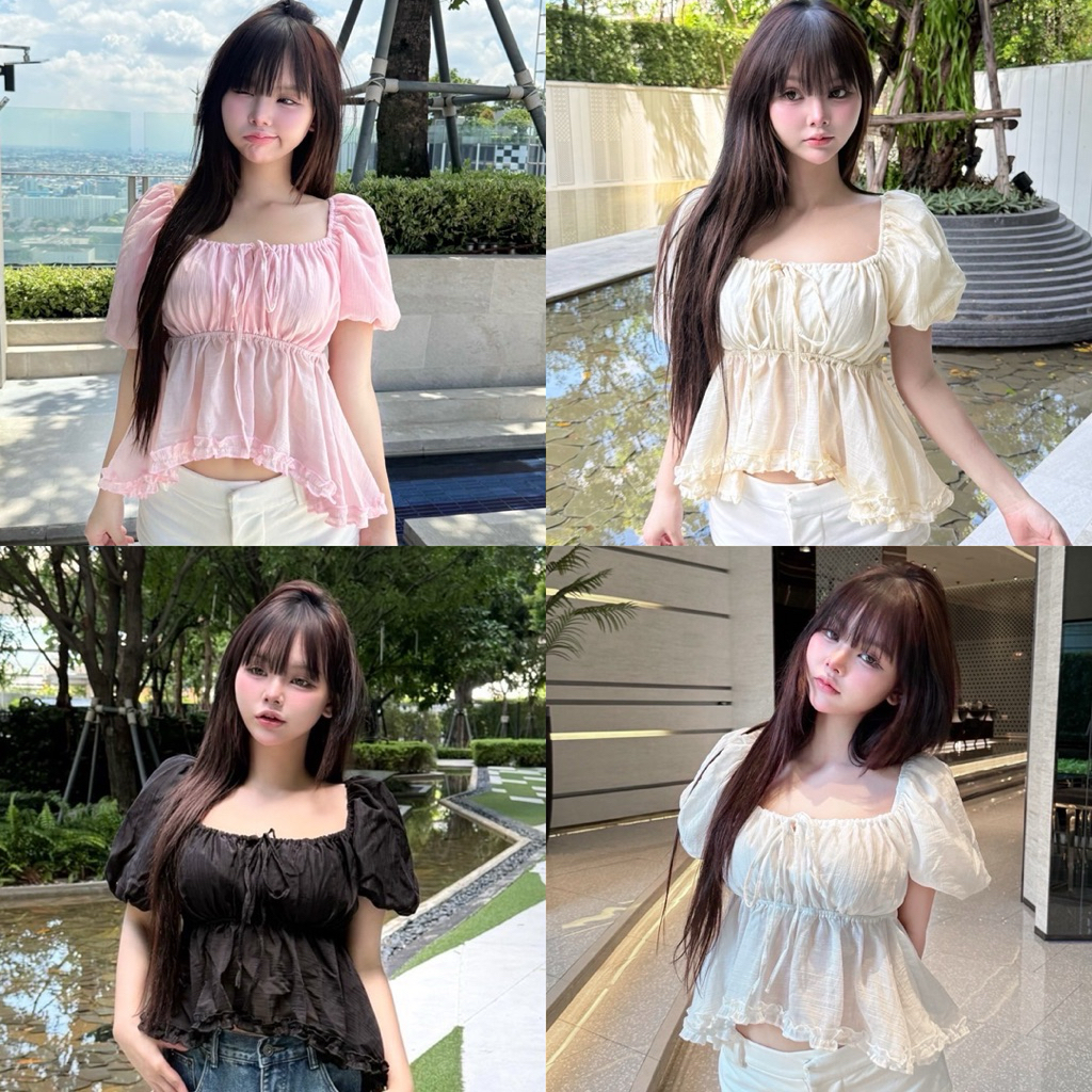 Nusa style เสื้อแขนบอลลูน ชายระบาย หน้าอกรูดได้