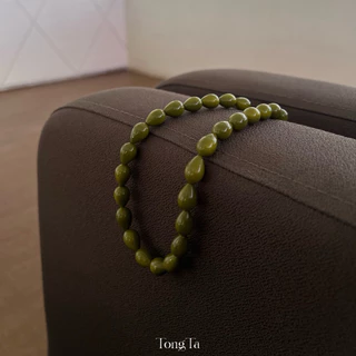 สร้อยคอลูกปัด olive ทรงหยดน้ำ สีเขียวมะกอก🫒🫒 (พร้อมส่ง) TongTa.store