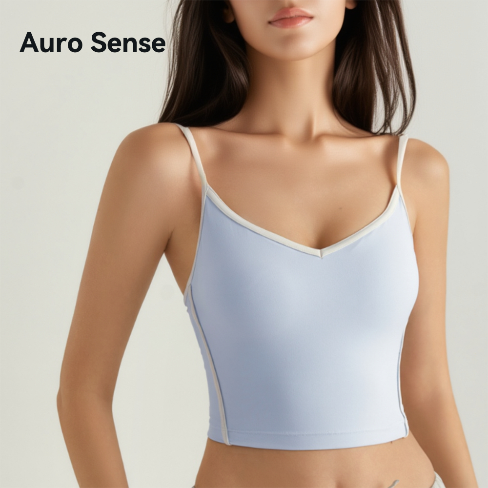 Auro Sense สปอร์ตบรา ยืด4ทิศ กันกระแทก ต้านแบคทีเรีย สายไหล่สีตัด โทนพาสเทล แผ่นรอง เหมาะวิ่งโยคะ