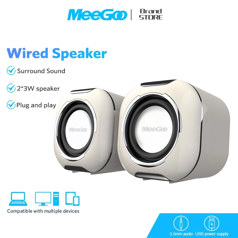 MEEGOO มัลติมีเดีย USB ลำโพงตั้งโต๊ะ เสียง 3.5 มม. เหมาะสำหรับคอมพิวเตอร์ โทรศัพท์มือถือ และแท็บเล็ต