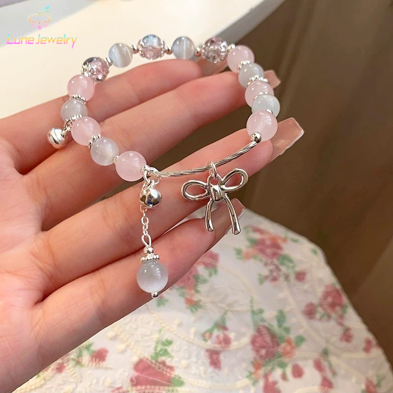 COD💖สร้อยข้อมือ โบว์  คริสตัล ลูกปัด เกาหลี หวาน ระดับไฮเอนด์ ผู้หญิง ของขวัญวันหยุด เข้ากับทุกการแต่งกาย-Lune