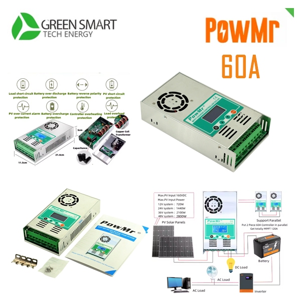 PowMr Solar Charger MPPT 60A 12V/24V/36V/48V