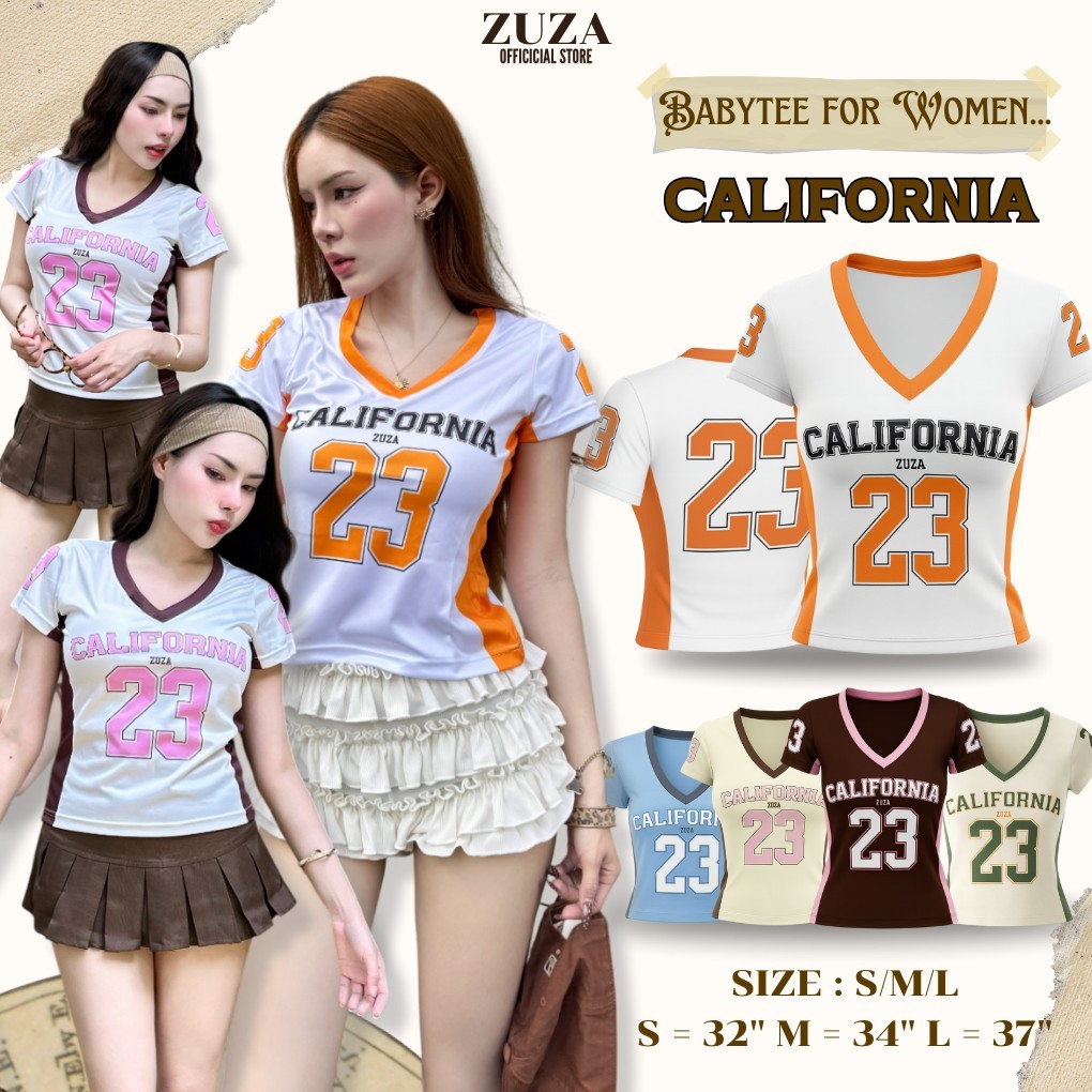 ZUZA BabyTee CA California23 - เสื้อครอปผู้หญิง แคลิฟอร์เนีย พิมพ์ลาย ผ้าไมโครฯเรียบ นุ่มสบาย