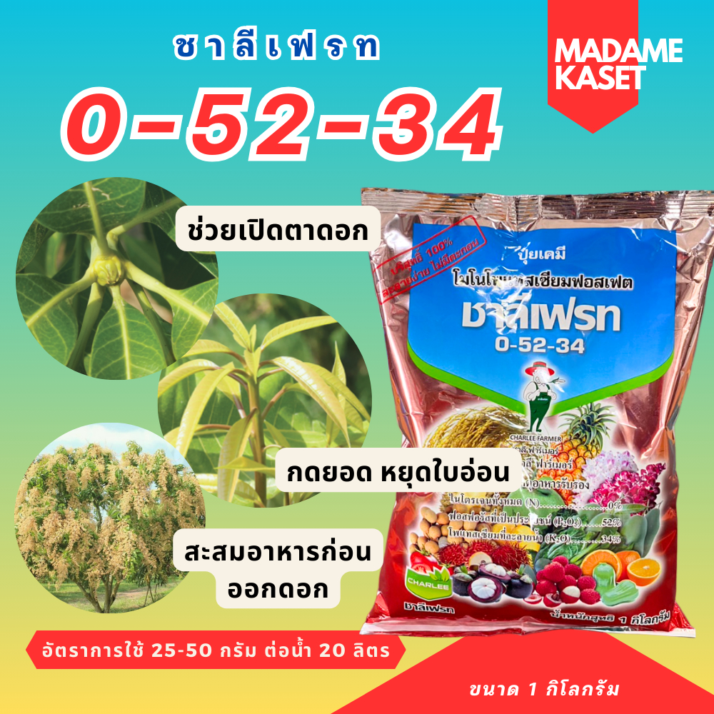 ยกลังx25กิโลกรัม**จัดกัดออเดอร์ละ 1ลัง** | ชาลีเฟรท 0-52-34 สะสมอาหารก่อนออกดอก ช่วยเปิดตาดอก กดยอด หยุดใบอ่อน