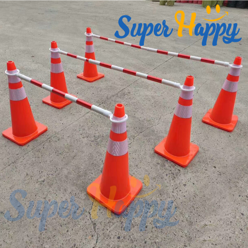 ไม้กั้นเขต ไม้กั้นกรวยจราจร แบริเออร์ กั้นพื้นที่ ยืดหดได้ 1–2 เมตร ครอบกรวยจราจร แข็งแรง แบริเขต