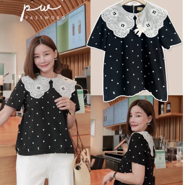 [ส่งเร็ว] password 0161 เสื้อผ้าลินินแบบเนื้อนุ่มลายจุดเล็กน่ารัก