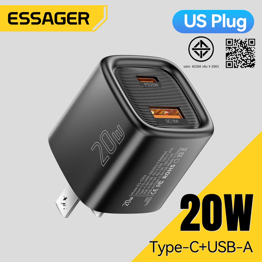 Essager 20W Type-C+USB-A ที่ชาร์จแบบพกพา for ip