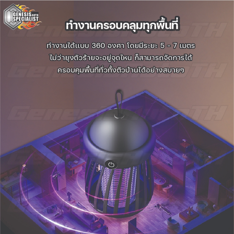 🦟 โคมไฟดักยุงจิ๋ว LED⚡ ดักยุงแรง 3000V ล่อแมลง 360° แบตในตัว พกพาง่าย ใช้ได้ทั้งในบ้าน-นอกบ้าน! - รูปที่ 2
