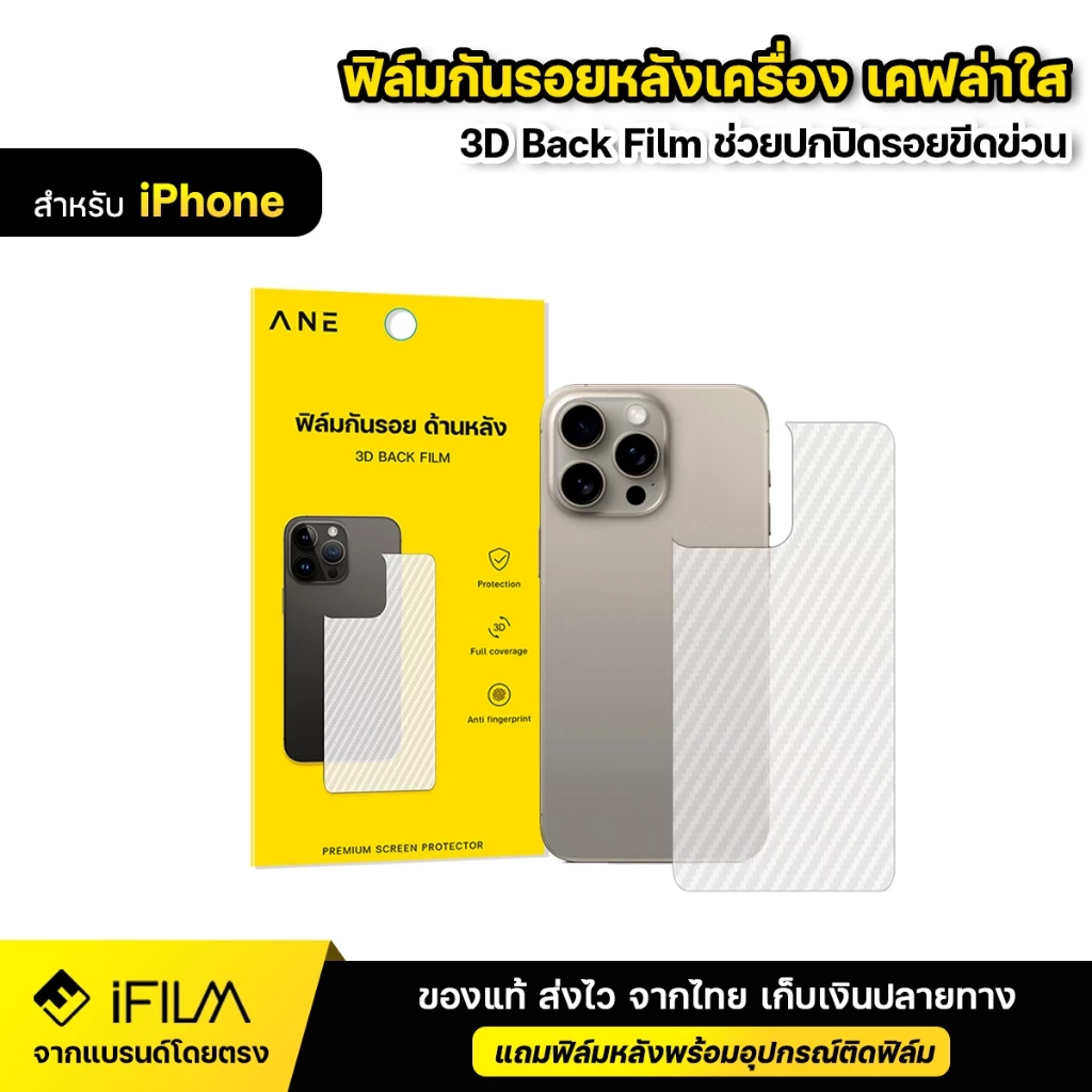 ฟิล์มหลัง เคฟล่า ใส For iPhone 17 Pro Max 17Air 16e 16 Pro Max 15 ProMax 14 13 Pro 12 mini se 7 8 ฟิล์มกันรอย ไอโฟน