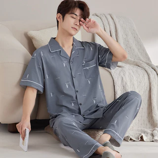 🇹🇭 ชุดนอนผู้ชายผ้าคอตตอนขนสั้นขายาว N001