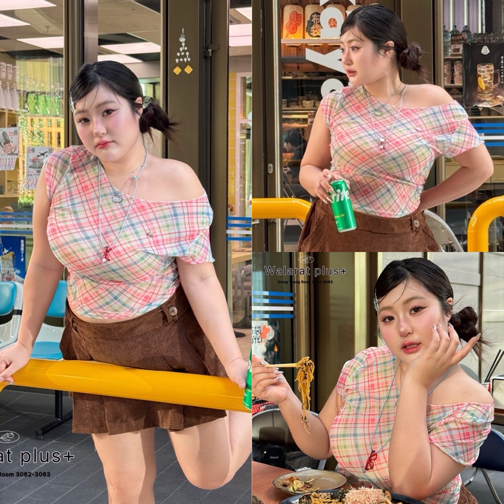 /WP/ เสื้อลายตารางโทนสีหวาน สาวอวบ มีไซส์อก38-52 ผ้ายืดใส่สบาย สีพาสเทล น่ารักลงตัว #เสื้อไซส์ใหญ่ พลัสไซส์