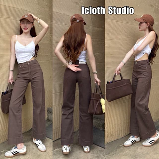 Icloth Studio 🤎 กางเกงยีนส์ขากระบอก 8 ส่วน ผ้ายืดนิ่ม ปลายขาขอบใหญ่ รุ่น Victoria Jeans
