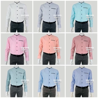 🔥พร้อมส่ง🔥(4)เสื้อคอจีน กุ๊นคอ ผ้าอ๊อกฟอร์ด เข้ารูป แขนยาว
