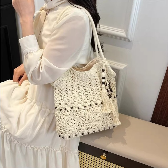 พร้อมส่ง 2 สี กระเป๋าถัก งานถักละเอียด ถักลาย งานสวย P377