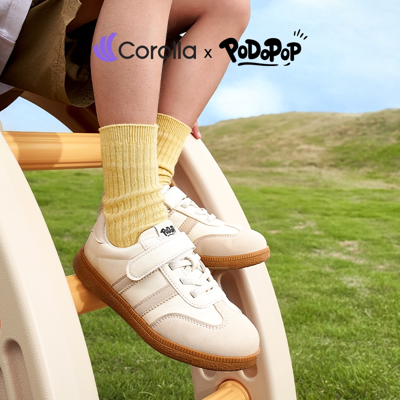 Corolla x PoDoPoP รองเท้าเด็ก รองเท้าทรงพละ ใส่สบาย หนังนิ่ม กันลื่น รองเท้าแบบไม่ต้องผูกเชือก ดีไซน์น่ารัก - รูปที่ 4