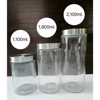 โหลแก้วใสฝาสแตนเลส ทรงกลม ดีไซน์มินิมอล 1,100 ml. / 1,800 ml./ 2,100 ml.(จัดส่งจากไทย)