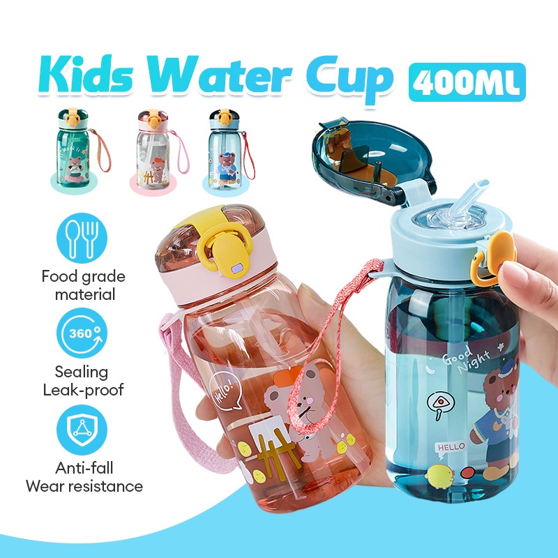 ขวดน้ำเด็ก พร้อมหลอด กระติกน้ำ ลายการ์ตูน น่ารัก ขนาด400ml กระบอกน้ำพกพา